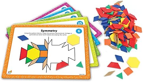 Learning Resources Pattern Block Math Activity Set, Math Games for Kids, Educational Games, Preschool Math, Montessori, 144 Pieces, Age 5+