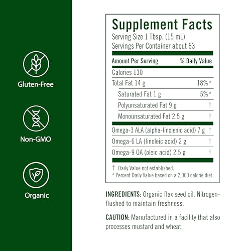 Image of Flora - Flax Oil - Cold-Pressed, Unrefined, Organic Flax Seed Oil - Contains Omega-3 & Omega-6 - Non-GMO & Gluten-Free - Keep Chilled - 32 fl. oz. Amber Glass Bottle (Pack of 3)