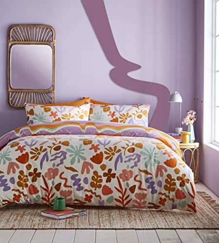 furn. Amelie Duvet Cover Set - Colourful Floral Reversible Bedding (Multicolour Floral - King)