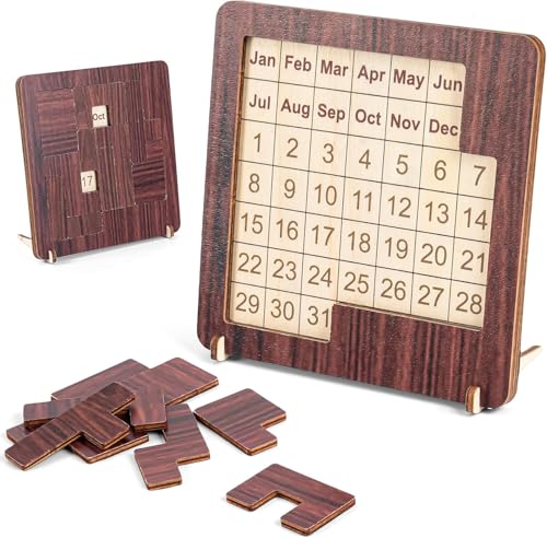 PYURTHITY Wooden Calendar Puzzle Daily Calendar Puzzle 365 Day Interactive Date Tracker for All Ages Logic Challenge Desk Decor for Home Office Classroom Brain Teaser Gift