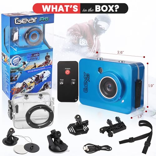 Image of Pyle Gear Pro Sports Action Camera - 1080P Full HD Waterproof Camcorder, 12MP Camera, 2.4 inch Touch Screen, USB & HDMI Ports, with Remote Control, 1500mAh Lithium Battery, Mounting Accessories (Blue)