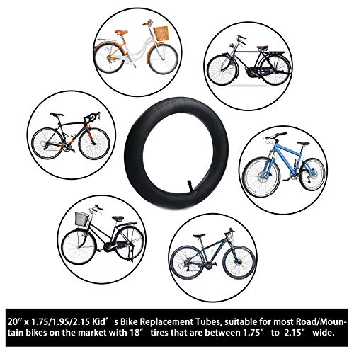 2 PACK 20 x 1.75/1.95/2.125 Bike Inner Tube with Bike Tube Repair Tool Kits, 4 Tire Levers, 6 Self-Adhesive Round Patches, 1 Metal Rasp, 2 Schrader Valve, Replacement Bike Bicycle Inner Tubes