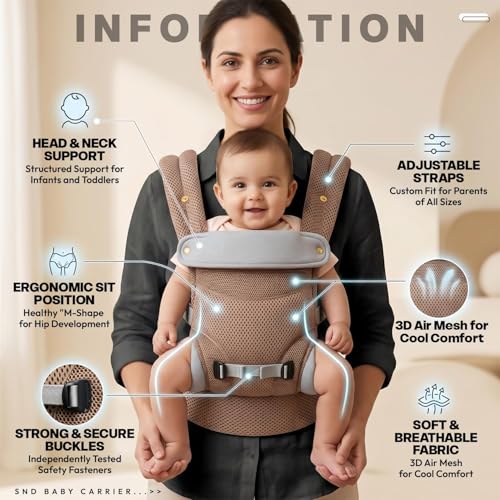 Image of StarAndDaisy Baby Carrier for 0 to 3 Year Baby Carrying Bag /Carrier for new Born with 2 Carry Positions Front & Back Baby Carrying Bag with Breathable Fabric & M Shape Support (Greey)