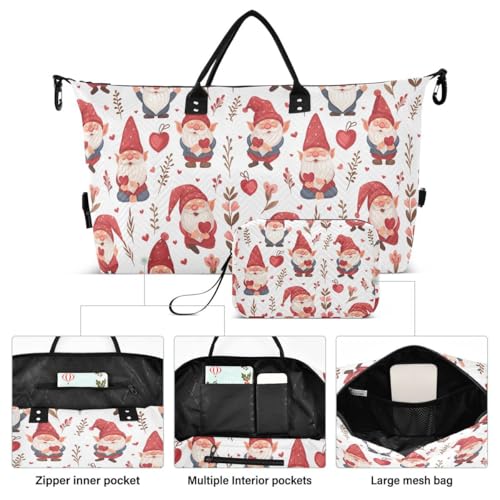 Valentine Heart Gnomes Travel Duffle Bag Gym Bag Weekender Bags with Toiletry Bag Travel Trip Tote Bag2