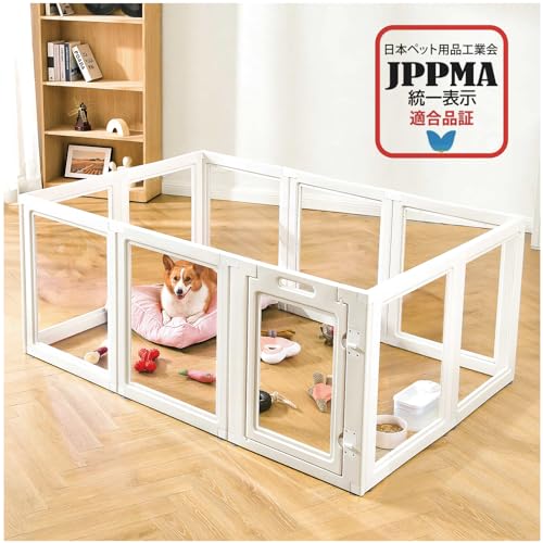 ペットサークル 犬 サークル 室内 ドア付き 滑り止め 犬 ケージ ゲージ クリア 透明 丈夫 傷つきにくい 組立て簡単 おしゃれ 高級 ウサギ サークル ペットゲージ クリアサークル 6面パネル