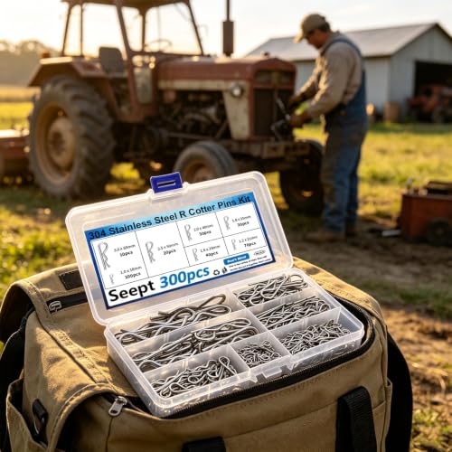 Image of 300Pcs 304 Stainless Steel R Cotter Pins - 7 Sizes Assortment Kit, Heavy-Duty Hitch Lock Pins for Trucks, Trailers, Engines & Farm Equipment