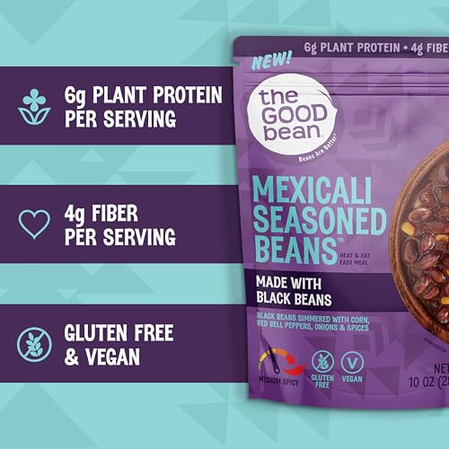 Image of The Good Bean Heat and Eat Microwaveable Pouch - Mexicali Seasoned Beans - (4 Pack) 10 oz Pouch - Simmered Black Beans with Corn