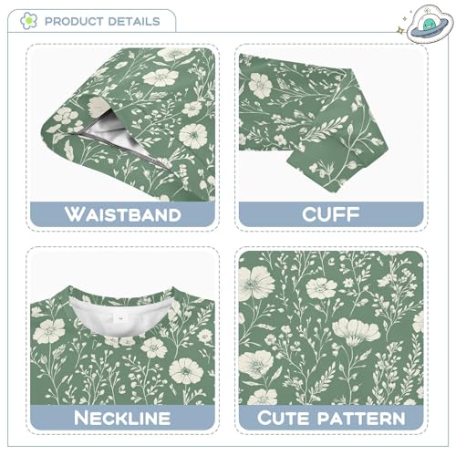 JUNZAN Autumn Flowers Carnation Peonies Sage Green Big Girls Sweatshirts Hoodies Crewneck Tops Clothing Shirts Party 4T3