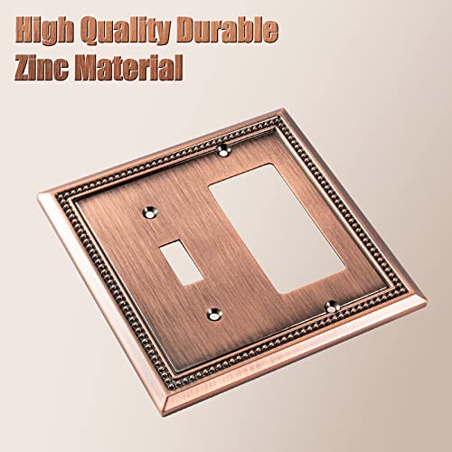 Image of Henne Bery Sunken Pearls Heavy Duty Decorative Wall Plate Switch Plate Outlet Cover (Toggle /Decorator, Antique Copper)