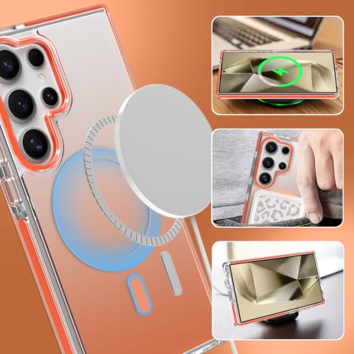 Image of Magnetic Case for Samsung Galaxy S24 Ultra [Compatible with Magsafe] [Anti-Yellowing] [1 Screen Protector] Slim Clear Iridescent Case for Galaxy S24 Ultra 6.8 inch, Orange