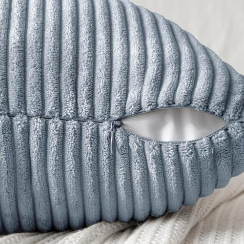 Image of MIULEE Coastal Dustyblue Decorative Throw Pillow Covers 18x18 Inch for Couch Bed Sofa Pack of 2 Summer Boho Farmhouse Throw Pillows Soft Cross Corduroy Patchwork Textured Cushion Cases