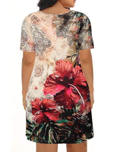 Image of Kancystore Women's Plus Size Summer Dresses Short Sleeve Casual T-Shirt Swing Dress with Pockets