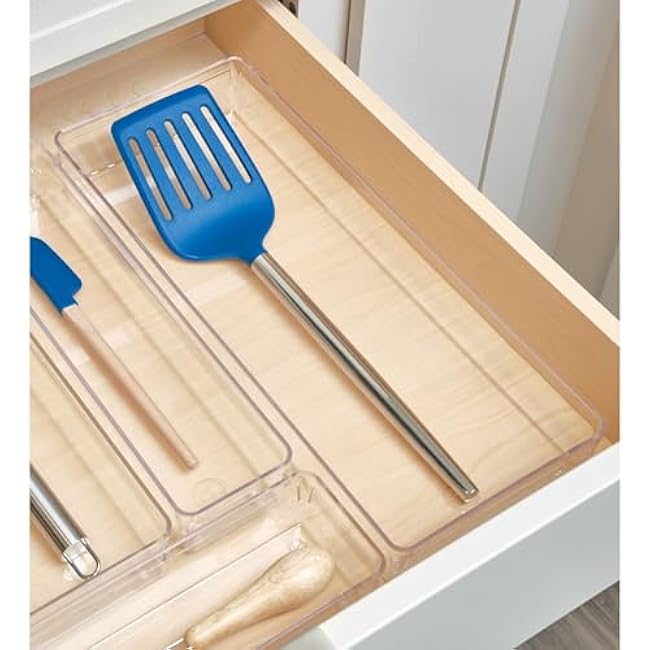 iDesign Plastic Drawer Organizer Bin - Storage for Kitchen, Bathroom, and Desk Drawers - Clear