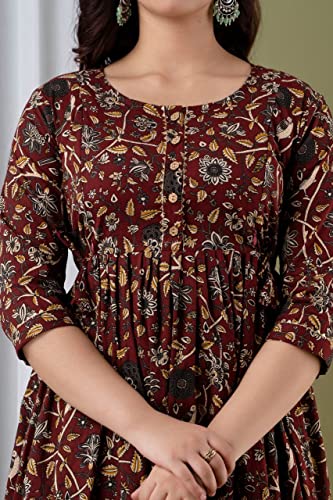 Image of Women's Feeding Kurta Cotton | Floral Anarkali Pregnancy Kurta with Nursing Zipper | Pre & Post Partum | Maternity Dresses | Mom to Be Gift