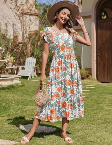 Image of Zeagoo Women Summer Midi A Line Dress Short Sleeve Casual Flowy Tiered Beach Long Sundress with Pockets 2026 Vacation Travel