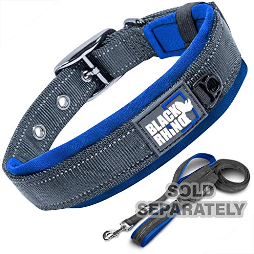 Black Rhino - Das Comfort Halsband Super Weiches Neopren Gepostertes Hundehalsband für alle Hunderassen - Hochbeanspruchbar Verstellbar Reflektierend Wetterfest (Mittel, Blau/Schwarz)
