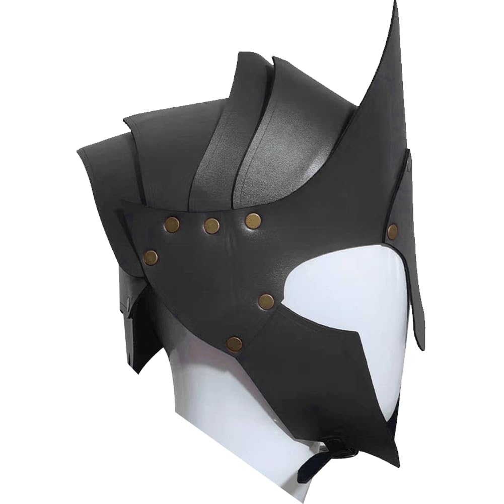 Fituenly Boys Black Medieval Greek Knight Gladiator Spartan Helmet Roman Warrior Helmet Renaissance Viking Leather Helmet Halloween Cosplay Costumes