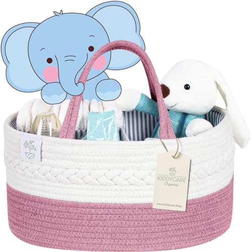 Image of KiddyCare Baby Diaper Organizer Basket for Car Travel Caddy for Baby Storage Cart, Portable Baby Diaper Caddy, Diaper Caddy for Babies Diaper Cart Organizer Bins for Changing Table Pink X-Large