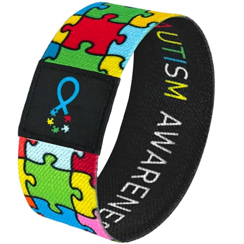 Nanafast Autism Awareness Bracelet Elastic Wristband for Women&Men Autism Awareness Jewelry Gifts-Color&Black-25MM-7.48
