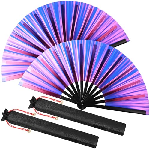 Image of Maitys Large Rave Fan Folding Handheld Fans 13'' Clap Fans for Line Dancing Clack Fan Holographic Festival Accessory for Martial Art Gift Performance, Includes 2 Pouch