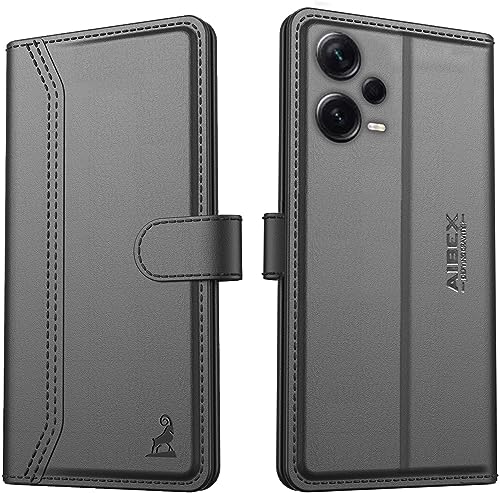Image of AIBEX Compatible for Redmi Note 12 Pro 5G Flip Cover Leather Finish | Inside TPU with Card Pockets | Wallet Stand | Complete Protection Flip Case - Black