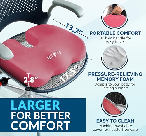 Image of ComfiLife Premium Gel & Memory Foam Seat Cushion - Doctor Recommended Office Chair Cushion, Car Seat Cushion - Chair Cushions for Back & Sciatica Pain Relief - Seat Cushions for Office & Desk (Pink)