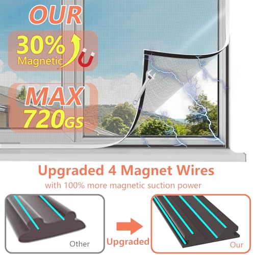 Magnetic Window Screen Adjustable DIY Window Net Max 47â x 51â Fiberglass Screens Mesh for House Windows with White Frames Grey Mesh - Image 3