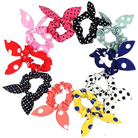 SANWOOD 10Pcs Colourful Rabbit Ear Hair Ties Cover