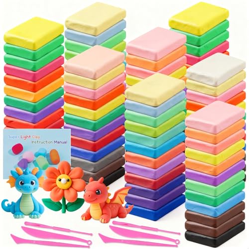 48 Couleurs Argile Autodurcissante Pâte à Modeler Magique pour Enfants, Pate Autodurcissante, Pâte à Modeler Autodurcissante Magique Non Toxique, Cadeau...