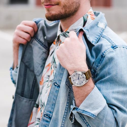 WOCCI 20mm Old-fashioned Watch Band for Men, Top Grain Leather, Silver Brushed Buckle (Dark Tan)