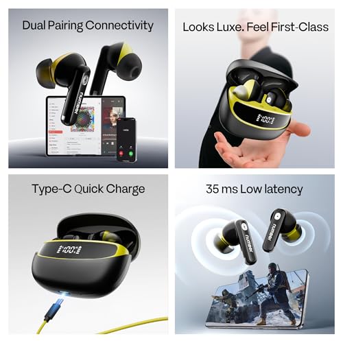 Image of Number Navo Buds Z1 TWS Earbuds | 72H Playtime | Digital Display Case | Quad-Mic ENC | Dual Pairing | Hi-Bass 13mm Drivers | Quick Charge | 35ms Low Latency | IPX5 | Touch Controls | (Summer Black)