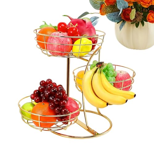 Genérico de encimera - 3 niveles metálicos con gancho para plátanos,Cesta de frutas para encimera de cocina - para Despensa Hogar Cocina Almacenar Patatas Cebollas Pan Aperitivos