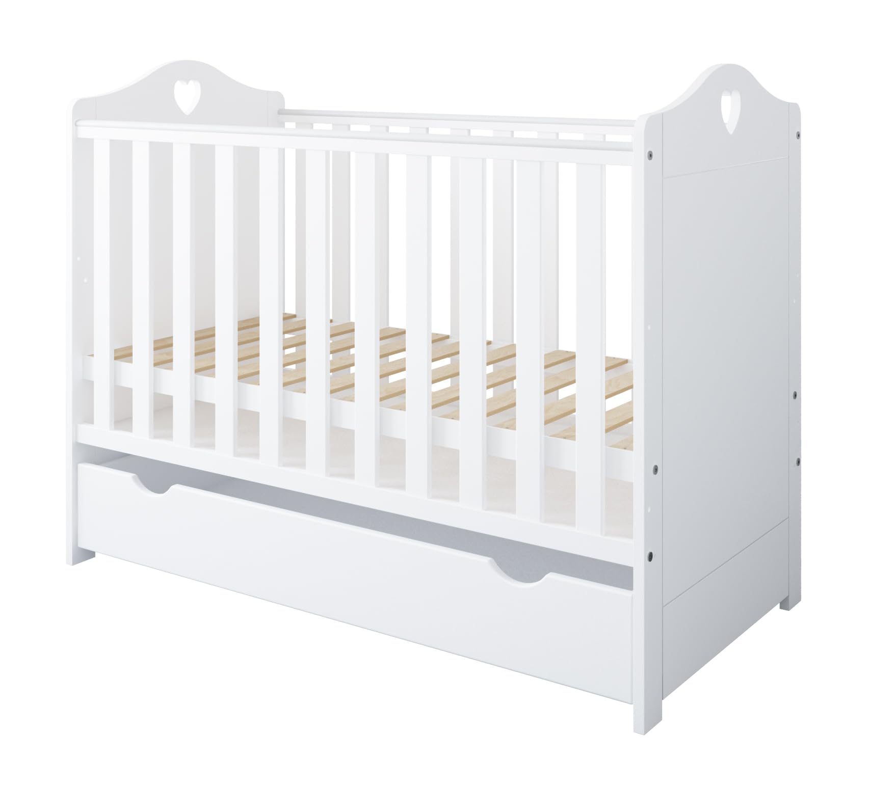 zee Set Cameretta Neonato Bianca Blu Lettino 120x60 2in1 Bella Con Cassetto e Sponda di Sicurezza + Cassettiera Fasciatoio CUORI Con Fasciatoio 3 Cassetti