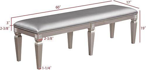 Miniatura 3 de Banco, Moderno de Lujo Contemporáneo de Cuero Sintético Tapizado Banco de Comedor Plata Champagne Acabado Muebles Dormitorio Sala Comedor