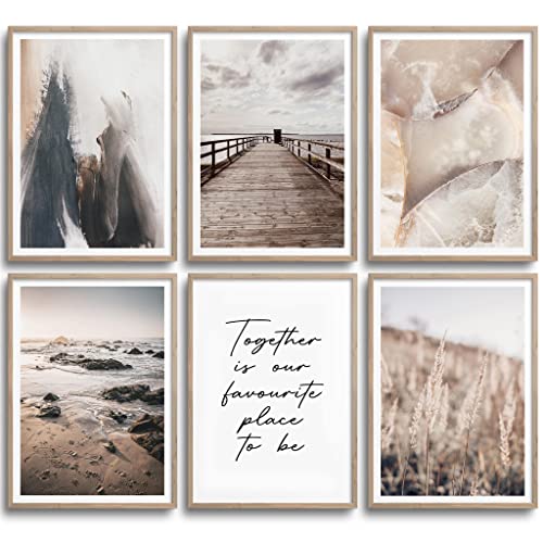 MONOKO® Images de salon Beige | Tableaux muraux modernes | Tableau mural naturel Poster Mer 6 x A4 sans cadre Cover