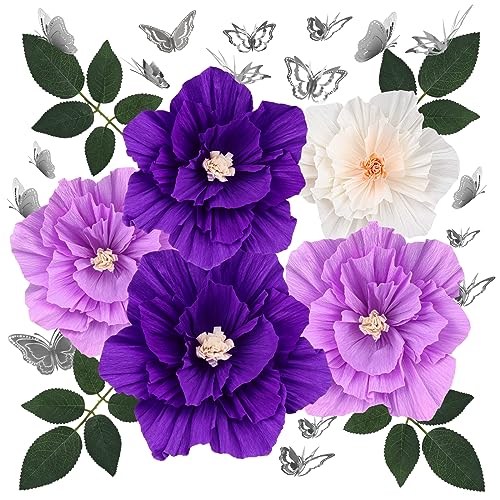 MicButty 11pcs Pompones De Papel Gigantes, Pompón De Papel De Seda Con Mariposas y Follaje, Para Fiestas De Cumpleaños, Bodas, Baby Shower