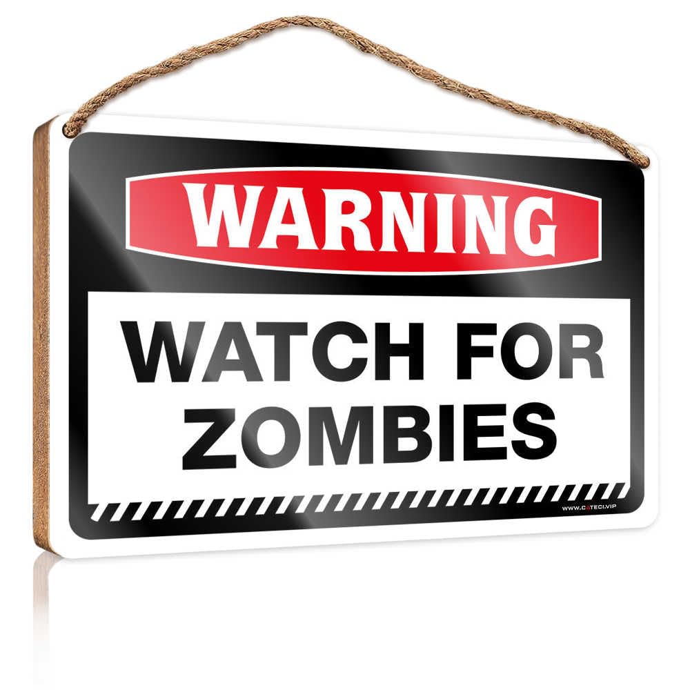 HMQW Funny Bathroom Door Signs Warning Watch For Zombies Wooden Sign Door Decor Funny Kitchen Decor(23X35CM)