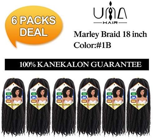 Marley Braids 18" Afro Kinky Twist Hair Crochet Braids Ombre Color Marley Braiding Hair (6-Piece, 1B)