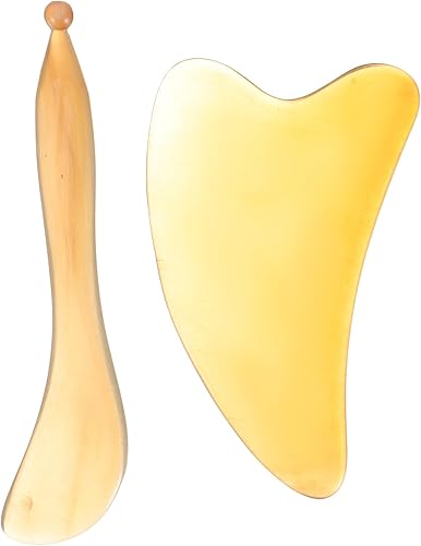 EXCEART Gua Sha 2 piezas de cuerno de buey Gua Sha Tabla de raspar Punto de gatillo Masaje Stick Guasha Facial Masajeador Herramientas para SPA