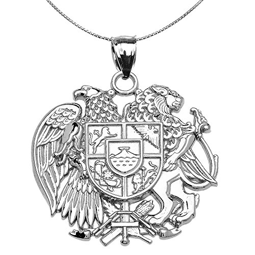925 Sterling Silver Armenian National Coat Of Arms Eagle and Lion Pendant Necklace