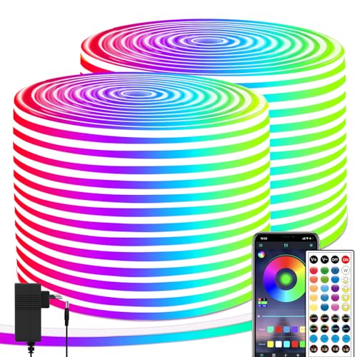 segrass 40M RGB Neon LED Streifen flexible Streifen DC 24 V LED-Lichtseile mit App/Fernbedienung kann für Schlafzimmer Zimmer und Außendekoration verwendet werden2 Rollen à 20 m