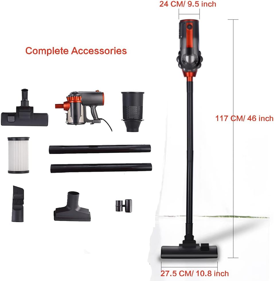 Quiet Stick Vacuum Cleaner Corded Light Weight, 18000 Pa Powerful Suction Upright with HEPA Filter, 600W Household Cleaners for Pet Hair Hardwood, Carpet, Black, (AN-401)