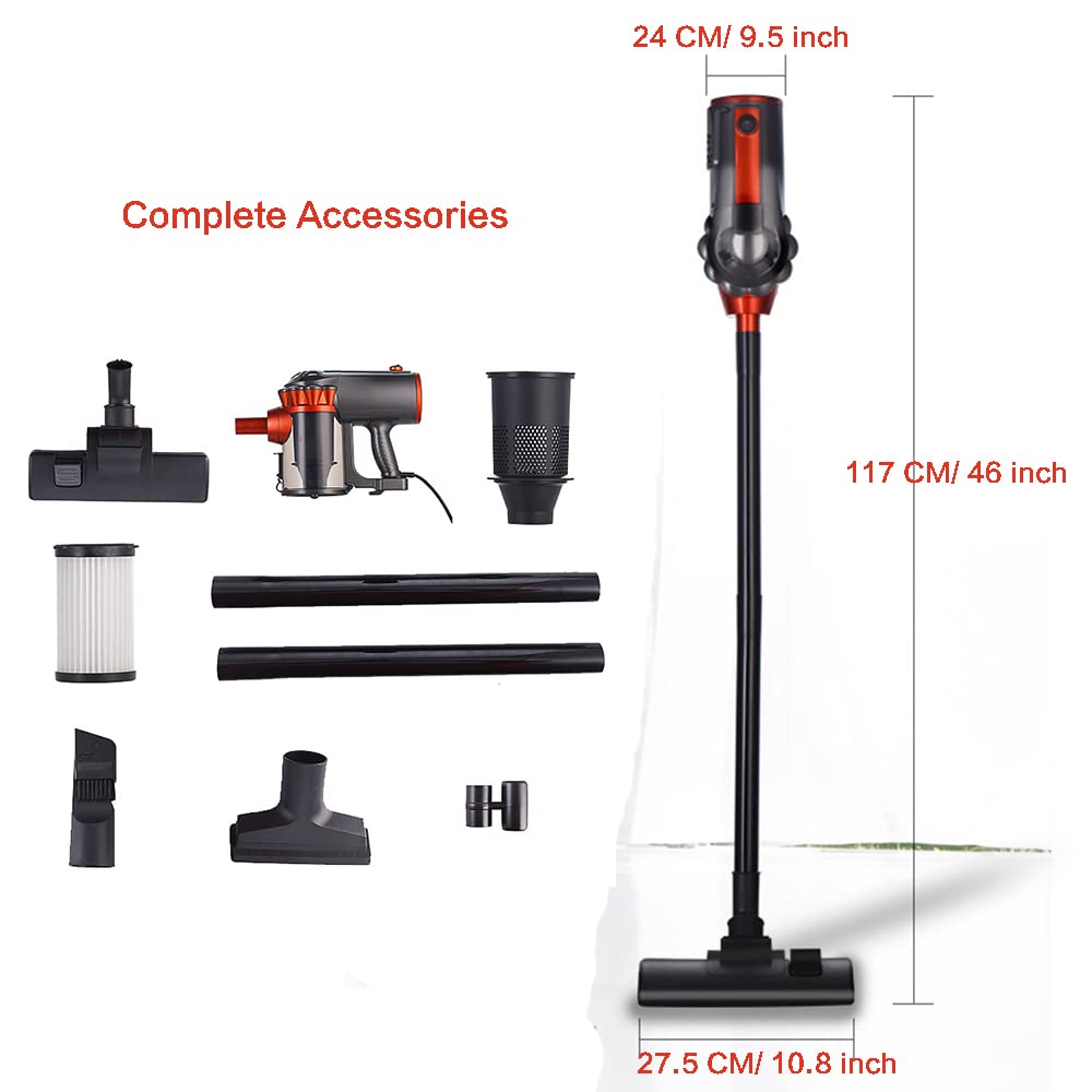 Leiser Stabstaubsauger mit Kabel, leicht, 18.000 Pa, leistungsstarke Saugkraft, aufrecht, mit HEPA-Filter, 600 W, Haushaltsreiniger für Tierhaare, Hartholz, Teppich, Schwarz, (AN-401)