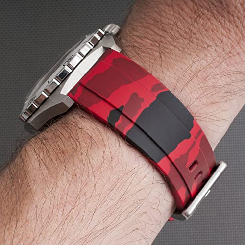 Image of StrapHabit Quick Release Rubber Watch Strap Band FKM 20mm 22mm 24mm (Red Camo, 22mm)