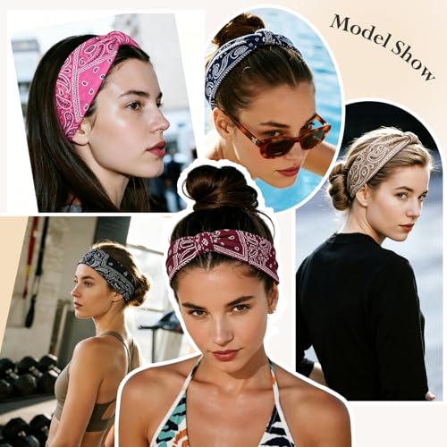 Image of HSEM Headbands for Women 6-Pack - Wide Elastic Non-Slip Hair Bands - Thick Soft Knotted Sports Stretchy Sweatbands for Washing Face, Makeup, Workout, Running, Spa & Fashion, Water Drop