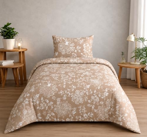 Image of DECOR2ADMIRE 300 Thread Count Premium Cotton Printed Single Bedsheet with One Pillow Covers for Home 60 Inches x 90 Inches (Beige Blossom, Single 60 inch x 90 inch)