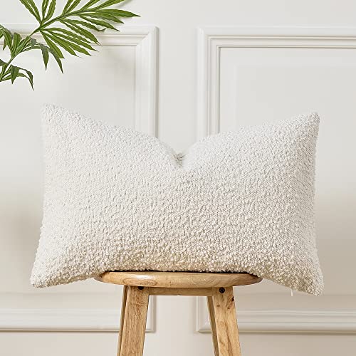 Sunkifover Textured Boucle Pillow Covers 12x20 Inches, Decorative Neutral Pillowcase Rectangular Cushion Cover for Sofa, Couch, Bed, Bedroom, Living Room, Home Decro White.