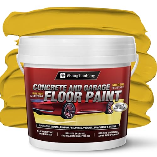 Professional Floor Paint Kit (1 Gallon) - Yellow Acrylic Concrete Coating for household floor,which is dirt-resistant Garages & Basements | Single Component Formula | Scratch Resistant