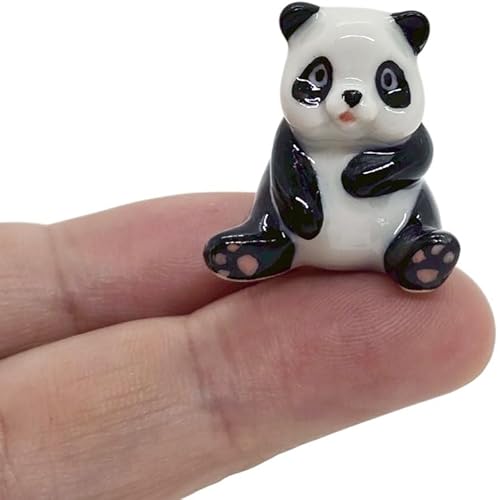 WitnyStore Figura de cerámica de panda sentado sentado y mirando a la izquierda de  pulgada de largo, casa de muñecas de oso, cerámica, animal,