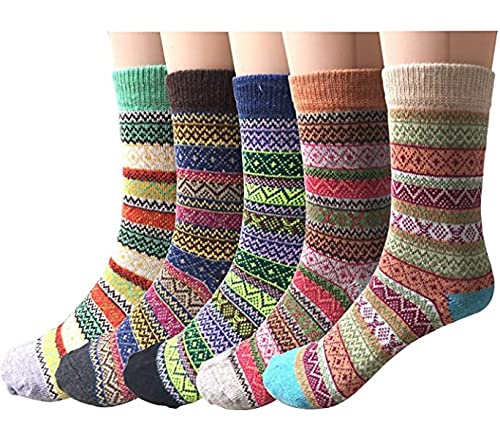 5 Pairs Wool Socks for Women Winter Warm Knit Casual Soft Thick Fall Vintage Socks